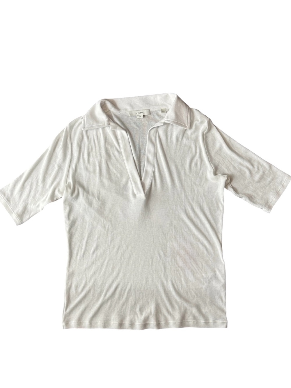 Vince White Pima Cotton Collared V Neck Knit Top Small